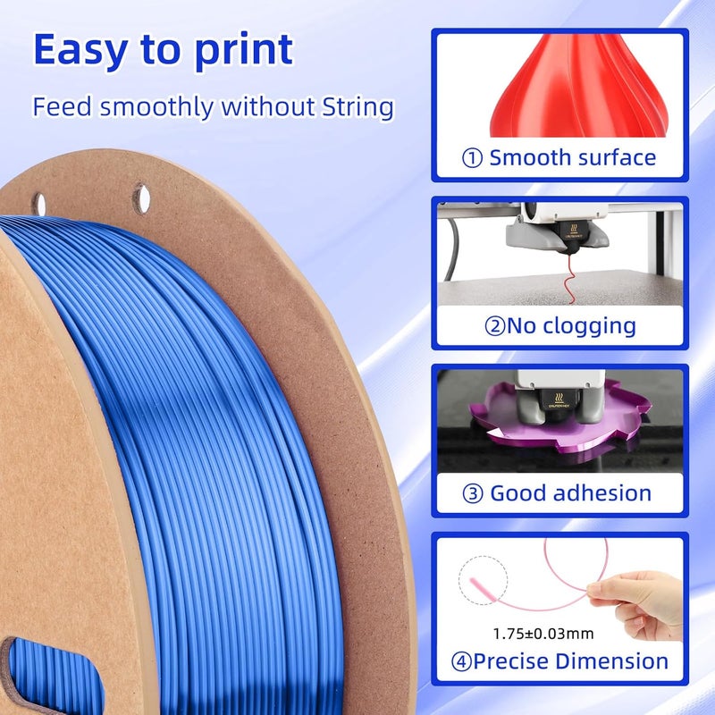 3DHoJor Silk PLA Filament 1.75mm, PLA Filament 1.75mm Silk Shiny 3D Printer Filament, 1kg*2 Cardboard Spool, Dimensional Accuracy +/- 0.03 mm, Fit Most FDM Printer(Silk Red+Blue) - Image 4